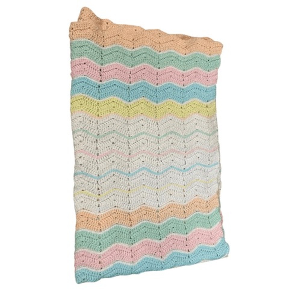 Handmade Crochet Baby Blanket Nursery Decor Unisex Pastel Colors Approx 42" x 27